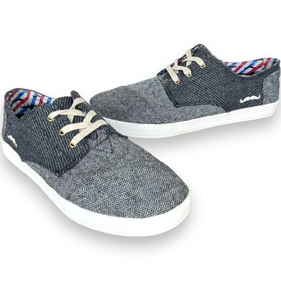TOMS Mens Mustache Sneakers Gray Herringbone Lace Up Low Top Flat Heel Casual 8 - Picture 1 of 12